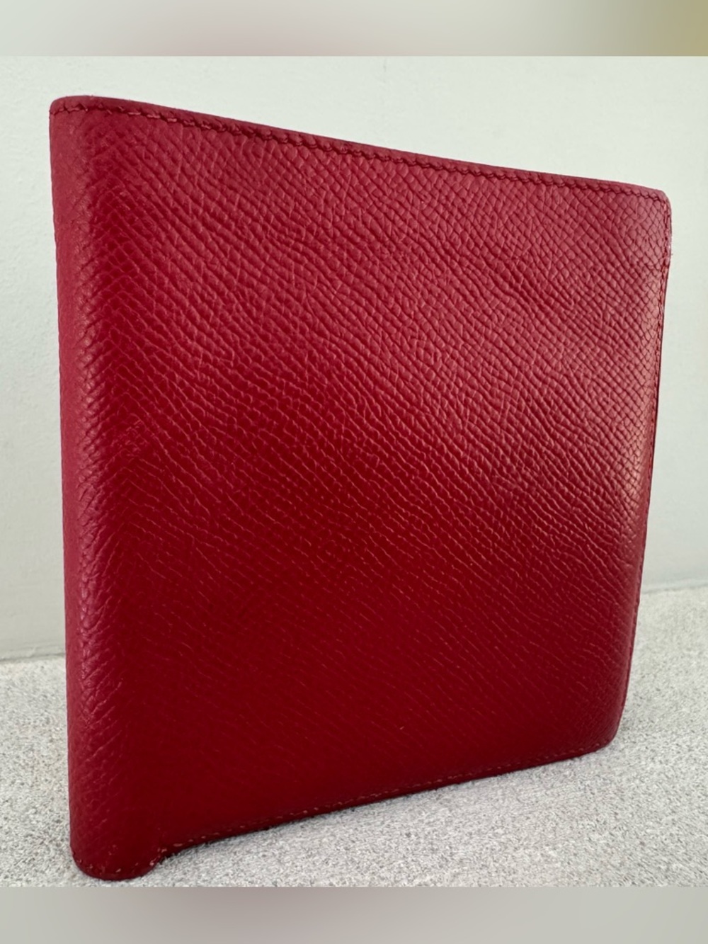 HERMES Red Epsom Bifold Wallet Coin Pocket Unisex